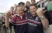 6 July 2003; Galway manager John O'Mahoney, right, and  selector Pete Warren celebrate after victory over Mayo. Bank of Ireland Connacht Senior Football Championship Final, Galway v Mayo, Pearse Stadium, Galway. Picture credit; Damien Eagers / SPORTSFILE *EDI*