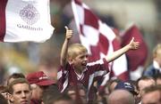 6 July 2003; A young Galway supporter cheers on his team during the presentation of the Cup. Bank of Ireland Connacht Senior Football Championship Final, Galway v Mayo, Pearse Stadium, Galway. Picture credit; David Maher / SPORTSFILE *EDI*