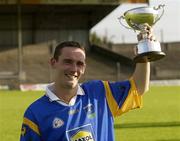 12 July 2003; Wicklow captain Timmy Collins lifts the cup after defeating Roscommon. All-Ireland Senior Hurling B Final, Wicklow v Roscommon, O' Connor Park, Tullamore, Co. Offaly. Picture credit; Matt Browne / SPORTSFILE *EDI*