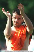 13 July 2003; Shamrock Rovers' Jason Colwell salutes the crowd after defeat to Slovan Liberec. UEFA Inter-Toto Cup, Second round, Second leg, Shamrock Rovers v Slovan Liberec, Richmond Park, Dublin. Picture credit; Pat Murphy / SPORTSFILE