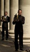 14 July 2003; Tom Kelly, right, Laois football and Tom Kenny, Cork Hurler, with their trophies after winning the Vodafone GAA All Stars Players of the Month for June. Westin Hotel, Dublin. Picture credit; David Maher / SPORTSFILE *EDI*