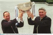 15 July 2003; Laois manager Mick O'Dwyer, right, and Padraig Nolan, Kildare manager at a photocall ahead of the Bank of Ireland Leinster Football Final between the two teams which takes place on Sunday next, 20th July, in Croke Park, Dublin. Bank of Ireland, Headquarters, Baggott Street, Dublin. Picture credit; Damien Eagers / SPORTSFILE