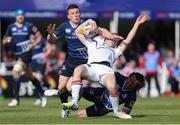 25 May 2013; Paddy Jackson, Ulster, is tackled by Isa Nacewa, right, and Andrew Conway, Leinster. Celtic League Grand Final, Ulster v Leinster, RDS, Ballsbridge, Dublin. Picture credit: John Dickson / SPORTSFILE