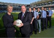 30 May 2013; WPFG Chair and PSNI Deputy Police Constable Judith Gillespie, left, and Uachtarán Chumann Lúthchleas Gael Liam Ó Néill, with from left, Tom Sheridan, handball, Meath, Emlyn Mulligan, football, Leitrim, Eamonn O'Callaghan, football, Kildare, Denis Glennon, football, Westmeath, Peter Turley, Down, and David Clarke, football, Mayo, at Croke Park. WPFG organisers were at GAA headquarters to meet officers representing the Garda, Irish Fire Services, Prison, Customs and Coastguard Services to profile opportunities for competitors and spectators at this year’s World Police and Fire Games. The Games, a biennial event for serving and retired police, fire, prison and border security officers will take place in Northern Ireland from 1st-10th of August. Visit www.2013wpfg.com for more information. Croke Park, Dublin. Picture credit: Brian Lawless / SPORTSFILE