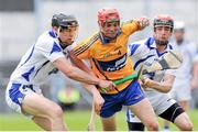 2 June 2013; Jack Browne, Clare, in action against Colm Curran, left, and Eamonn Murphy, Waterford. Munster GAA Hurling Intermediate Championship Quarter-Final, Clare v Waterford, Semple Stadium, Thurles, Co. Tipperary. Picture credit: Pat Murphy / SPORTSFILE