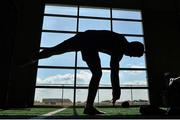 3 June 2013; Ireland's Paddy Jackson does some warm-up exercises during squad training in Houston ahead of their game against the USA on Saturday next. Ireland Rugby Summer Tour 2013, CES Performance Center, Houston, Texas, USA. Picture credit: Brendan Moran / SPORTSFILE