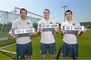 5 June 2013; Republic of Ireland goalkeeper David Forde, John O'Shea and Stephen Kelly, right, were pictured at Malahide today to highlight the new vehicle registration plate change to 1-3-2 which takes place on July 1st 2013. Ford, official vehicle supplier to the FAI. Gannon Park, Malahide, Co. Dublin. Picture credit: Brian Lawless / SPORTSFILE