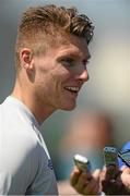 4 June 2013; Republic of Ireland's Jeff Hendrick during a pitchside press conference ahead of their 2014 FIFA World Cup qualifier against Faroe Islands on Friday. Republic of Ireland Press Conference, Grand Hotel, Malahide, Co. Dublin. Picture credit: David Maher / SPORTSFILE