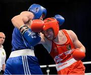 4 June 2013; Jason Quigley, right, Ireland, exchanges punches with Arbi Chakaev, Austria, during their 75kg Middleweight bout. EUBC European Men's Boxing Championships 2013, Minsk, Belarus. Photo by Sportsfile