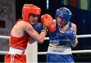 4 June 2013; Paddy Barnes, right, Ireland, exchanges punches with John Williams, Wales, during their 49kg Light Flyweight bout. EUBC European Men's Boxing Championships 2013, Minsk, Belarus. Photo by Sportsfile