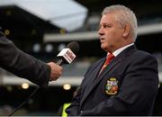 5 June 2013; British & Irish Lions head coach Warren Gatland is interviewed ahead of the game. British & Irish Lions Tour 2013, Western Force v British & Irish Lions, Patterson's Stadium, Perth, Australia. Picture credit: Stephen McCarthy / SPORTSFILE