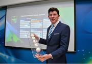 5 June 2013; Former Leinster player Shane Horgan displays Leinster Rugby's Pool 1 opponents Northampton Saints, Ospreys and Castres Olympique at the 2013/2014 Heineken Cup Pool Draw. Aviva Stadium, Lansdowne Road, Dublin. Picture credit: Matt Browne / SPORTSFILE