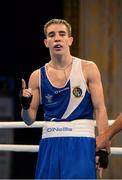 5 June 2013; Michael Conlan, Ireland, is declared the winner over Siarhei Loban, Belarus, after their 52kg Flyweight quarter-final bout. EUBC European Men's Boxing Championships 2013, Minsk, Belarus. Photo by Sportsfile