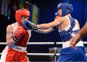 5 June 2013; Michael Conlan, right, Ireland, exchanges punches with Siarhei Loban, Belarus, during their 52kg Flyweight quarter-final bout. EUBC European Men's Boxing Championships 2013, Minsk, Belarus. Photo by Sportsfile