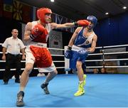 5 June 2013; Siarhei Loban, left, Belarus, exchanges punches with Michael Conlan, Ireland, during their 52kg Flyweight quarter-final bout. EUBC European Men's Boxing Championships 2013, Minsk, Belarus. Photo by Sportsfile