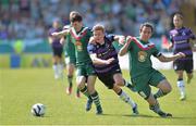 9 June 2013; Ronan Finn, Shamrock Rovers, in action against John Dunleavy, left, and Neal Horgan, Cork City. Airtricity League Premier Division, Cork City v Shamrock Rovers, Turner's Cross, Cork. Picture credit: Barry Cregg / SPORTSFILE