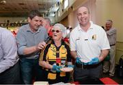 9 June 2013; Taking part in the Carrolls ham sandwich world record attempt  in aid of Irish Autism Action are Kilkenny supporter Ann Purcell, from Mooncoin, Co. Kilkenny, and Kilkenny's DJ Carey, being interviewed by former Offaly hurler Michael Duignan. A new record of 3,140 sandwiches in 37 minutes was set. Leinster GAA Hurling Senior Championship Quarter-Final, Offaly v Kilkenny, O'Connor Park, Tullamore, Co. Offaly. Picture credit: Brian Lawless / SPORTSFILE