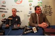 11 November 1999; Bernard O'Byrne, Chief Executive of the FAI, with Mick McCarthy Ireland Manager in the backround,  Press Conference, Forde Crest, Dublin. Picture credit; David Maher/SPORTSFILE