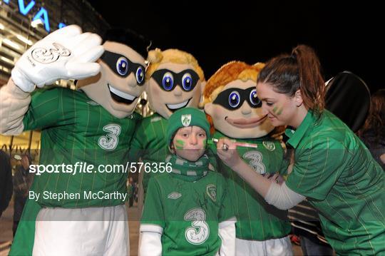 The Three Mascots meet the fans ahead of the Ireland v Estonia match